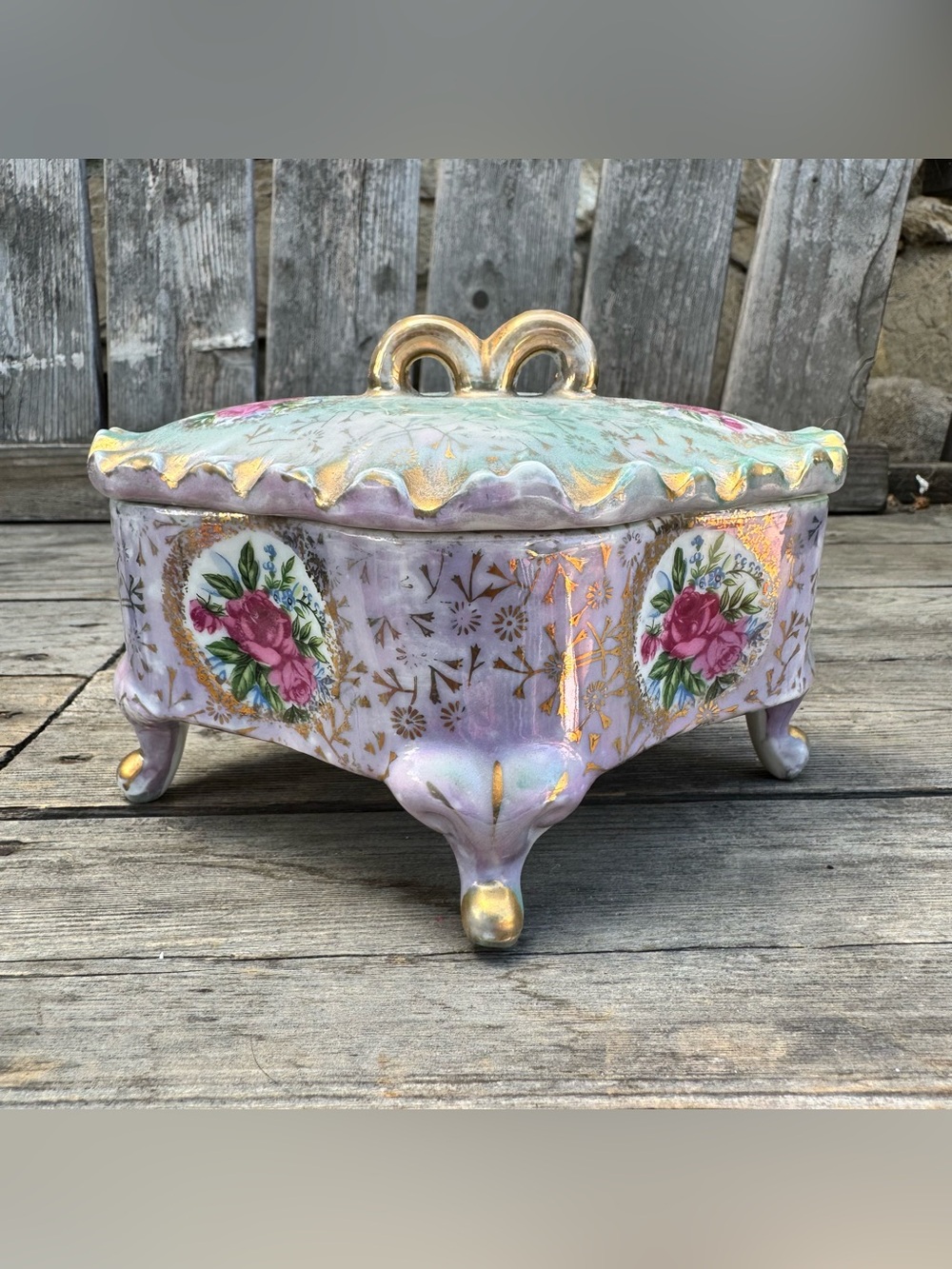 Vintage 1950s/1960s Porcelain Footed Trinket Box by Kreiss Corp
